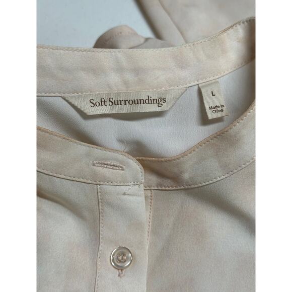 Soft Surroundings Top Women Large Tan Tunic Sheer Artsy Watercolor Boho Travel - Picture 7 of 10